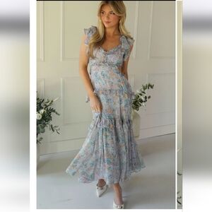 Astr Light Blue Floral Maxi Dress